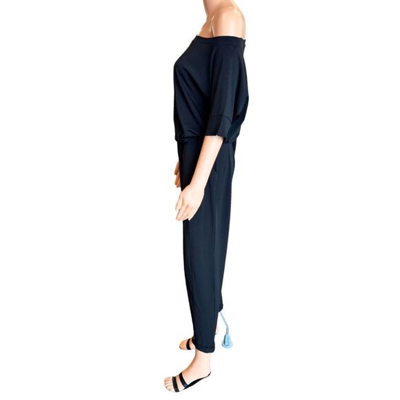 Michael Stars Black Jumpsuit M Luxe Jersey Off Shoulder Elastic Waist Romper - Picture 4 of 7
